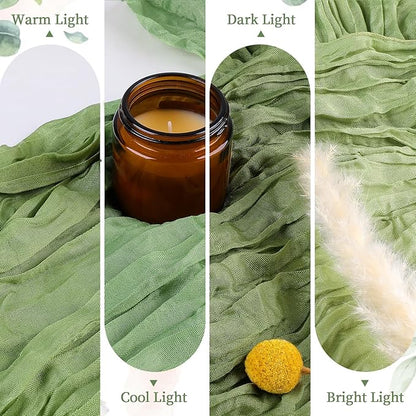 12 Pack Sage Green Cheesecloth Table Runner 10FT Long Boho Gauze Table Runner Rustic Sheer Runner for Wedding Bridal Baby Shower Birthday Party Table Decor Thanksgiving Christmas Decorations