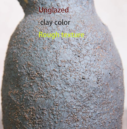 7IN Rustic Ceramic Vase Vintage Farmhouse Style Decor, Kettle Clay Wabi Sabi Vases for Farmhouse Home Decor, Decor Living Room, Table, Shelf(Black)