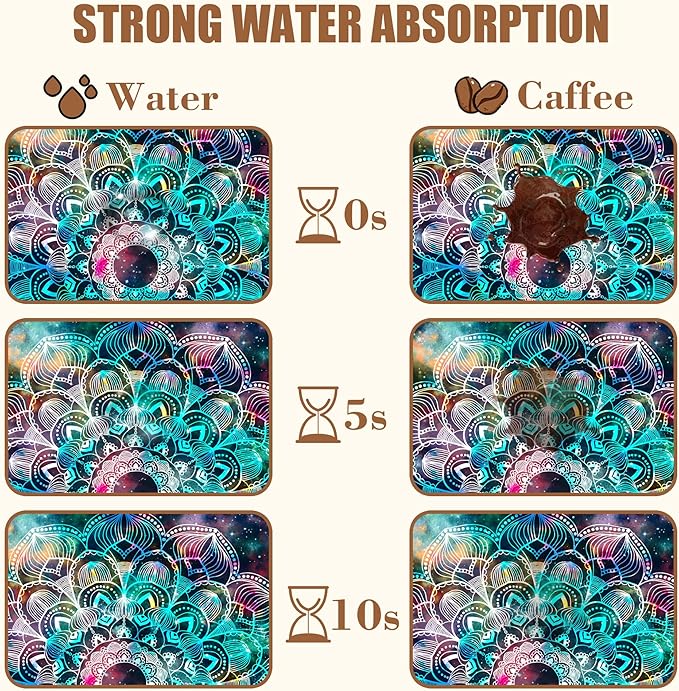 Abstract Mandala Galaxy Star Dish Drying Mat for Kitchen Counter Coffee Mat Hide Stain Absorbent Rubber Backed Dish Drainer Rack Pad Espresso Machine Coffee Bar Accessories 15.7 x 23.6 Inch