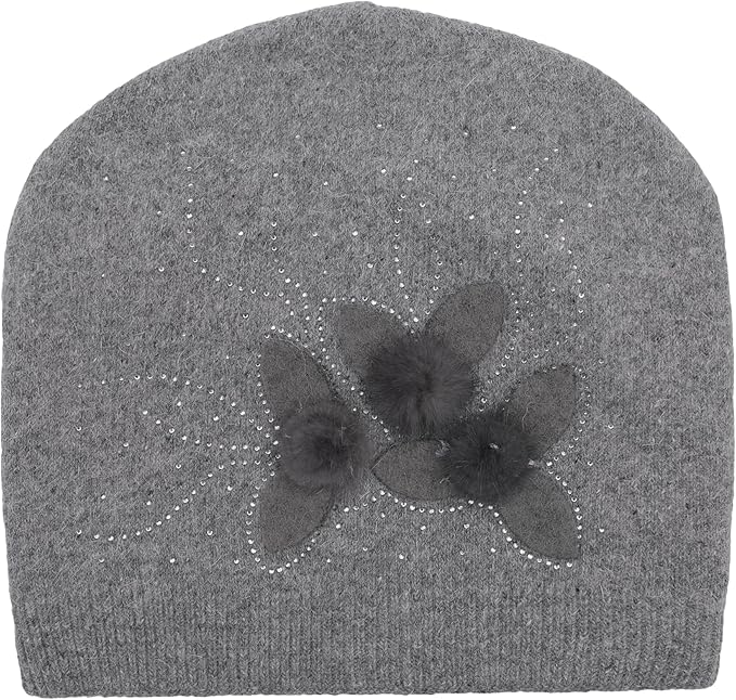 ZLYC Women Floral Slouchy Beanie Hat Double Layer Winter Knit Skull Cap