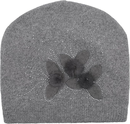 ZLYC Women Floral Slouchy Beanie Hat Double Layer Winter Knit Skull Cap