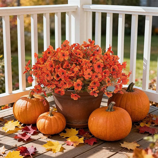Artificial Flowers Fake Fall Plants for Outdoor Indoor Garden Christmas Decoration, 12 Bundles Silk Colorful Fall Mums with Eucalyptus Leaves Fake Plants for Autumn Porch Home Patio Yard Weeding Decor