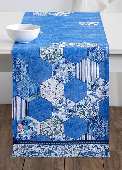 Maison d' Hermine Table Runner 100% Cotton Single Layer Table Runners 72 inches Long Decorative for Home Kitchen Dining Party Wedding Bridal Shower Spring Summer (Summer Blues, 14.50" x 72")