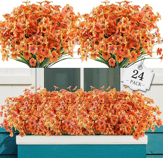 AGIRL 24 Bundles Artificial Fall Flowers Outdoor Indoor Decoration,Fake Plastic Flowers,Faux Mums Plant for Thanksgiving Fall Decor,for Hanging Outside Garden Front Door Porch Patio Window Box
