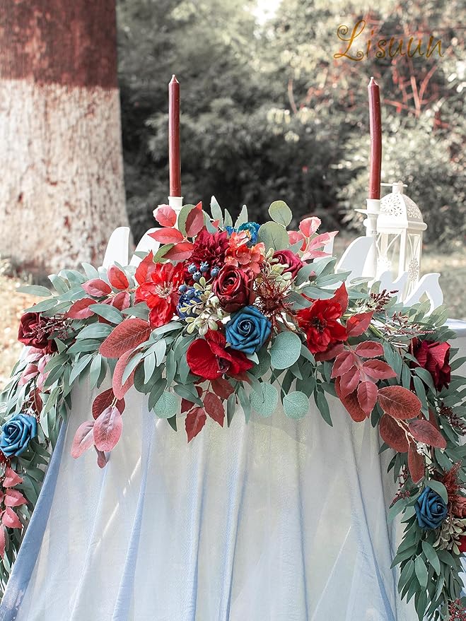 9FT Wedding Arch Flower Garland, Handmade Wedding Table Decorations,Head Table Floral Decor for Noble and Charming Wedding Ceremony