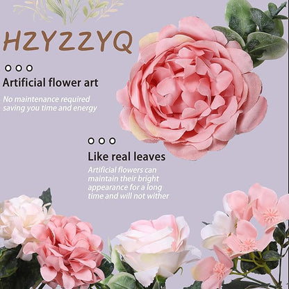 8 Pack Artificial Peony Flowers, Silk Peonies Flowers Fake Peonies Artificial Flowers Peonies Hydrangea Bouquet for Centerpiece Table Wedding Party Home Decor (8, Pink + White)