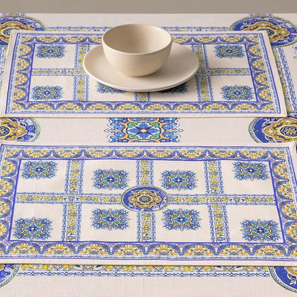 Maison d' Hermine Placemat 100% Combed Cotton Premium Cloth Placemats 13"x19" Washable Place Mats, Home, Kitchen, Dining, Cocktail Parties & Camping - Sciacca (Set of 4)