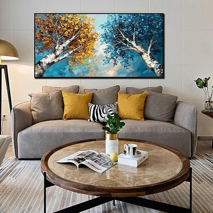 Tree Canvas Wall Art for Living Room Large Size - Yellow and Blue Bedroom Wall Art - Black Framed Wall Art Size 29" x 59"