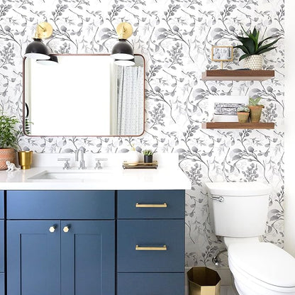 Orainege Gray Floral Peel and Stick Wallpaper - Self Adhesive Contact Paper, Waterproof, 17.7 in 393.7 in - Removable for Bedroom, Bathroom, Cabinets Decor