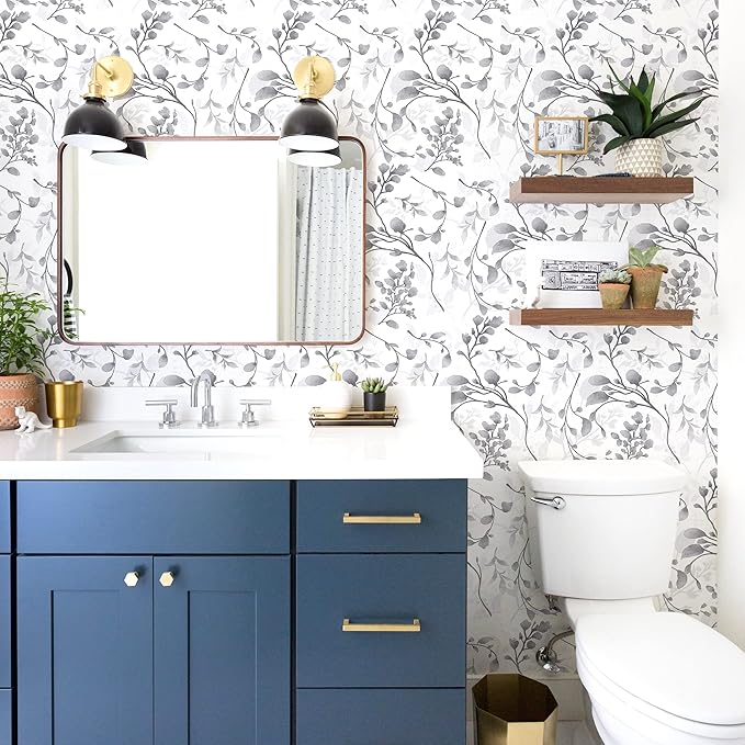 Orainege Gray Floral Wallpaper Peel and Stick Wallpaper Self Adhesive Floral Contact Paper Waterproof 17.7 in ×118.1 in Removable Wall Paper for Bedroom Bathroom Cabinets Decor