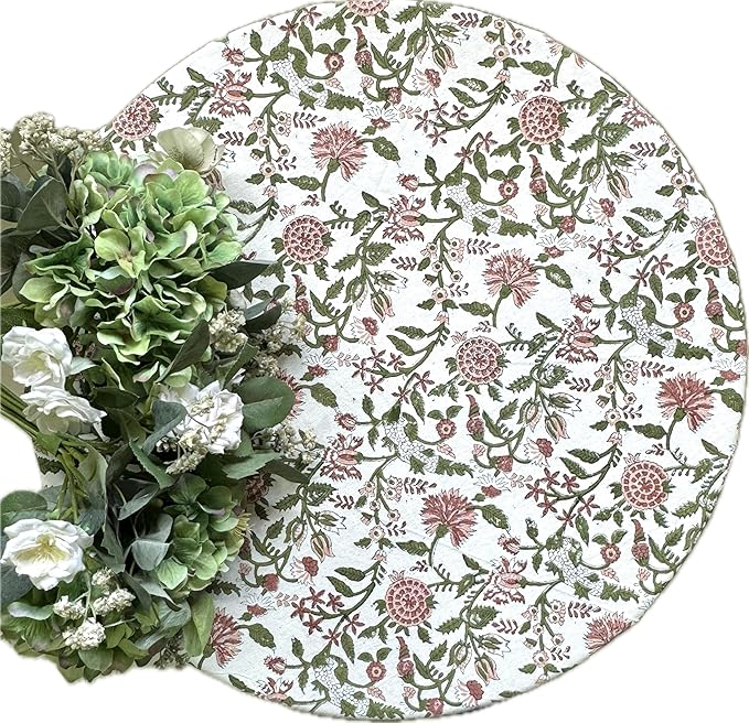 ATOSII Mahoka Rust 100% Cotton Spring Summer Round Block Print Tablecloth for Dining, Parties, Weddings, Outdoors, Holidays I 60" Inches Round, 4 Seater