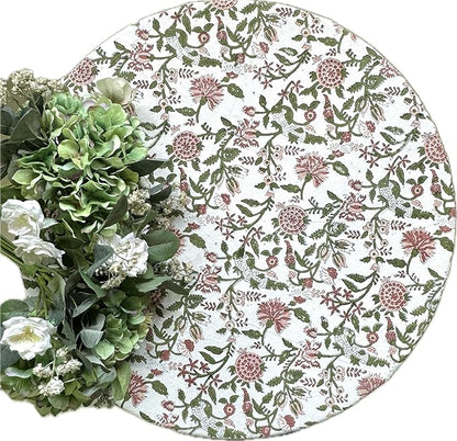 ATOSII Mahoka Rust 100% Cotton Spring Summer Round Block Print Tablecloth for Dining, Parties, Weddings, Outdoors, Holidays I 60" Inches Round, 4 Seater