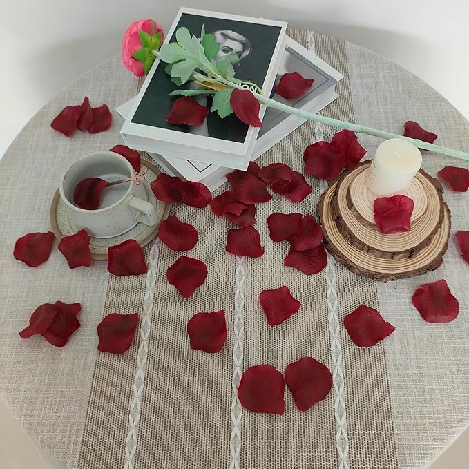 Separated 1000 PCS Artificial Drak red Rose Petals, Burgundy Flower Petals,Wine Red Girl Petals for Wedding Decor,Romantic Night for her Set(Ready-to-use)