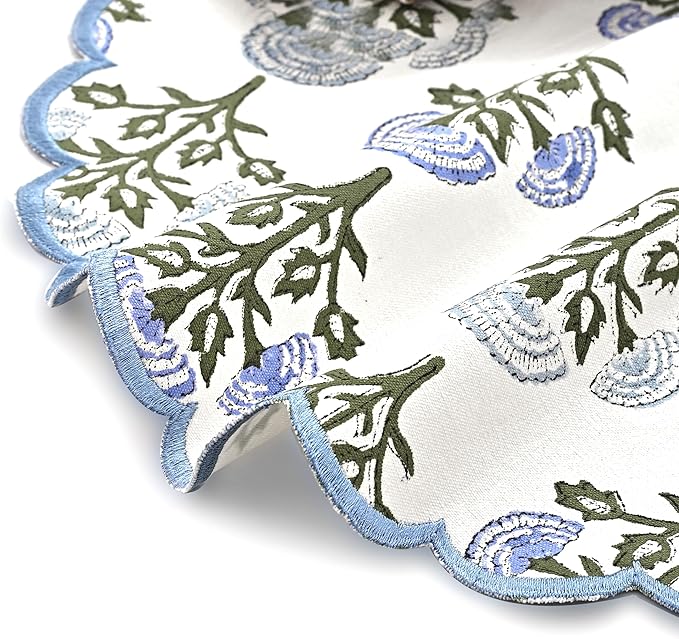 Ridhi Mughal Buta Blue Hand Block Print Cotton15 Inch Round Set of 4 Reusable Washable PlaceMats Kitchen Dining Thanksgiving Halloween Christmas Weddings Everyday Use