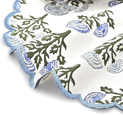 Ridhi Mughal Buta Blue Hand Block Print Cotton15 Inch Round Set of 4 Reusable Washable PlaceMats Kitchen Dining Thanksgiving Halloween Christmas Weddings Everyday Use