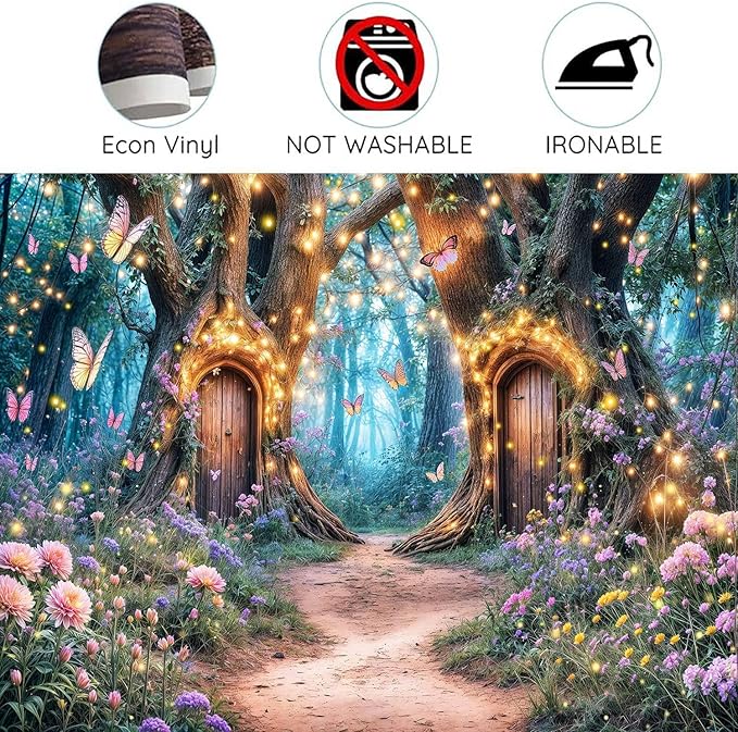 7X5ft Enchanted Forest Backdrop Fairy Enchanted Wonderland Garden Floral Butterfly Photography Background for Kids Girls Baby Shower Birthday Party Decoration Banner Cake Table Photo Booth Props