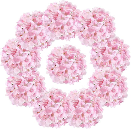 10PCS Silk Hydrangea Heads with Stems Artificial Flowers for Wedding Party Home Decor (Pink 2#)