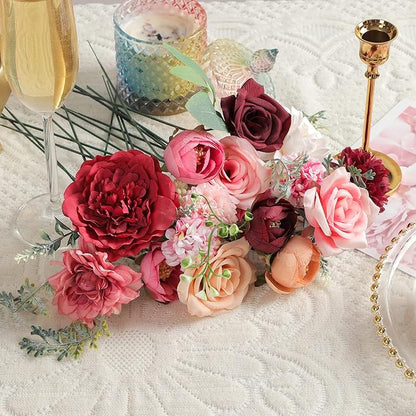 Artificial Flowers Combo, Fake Flowers for DIY Tables Centerpieces Baby Shower Bridal Shower Wedding Bouquet Arrangements Party Candle Holder Cake Decor Flower Home Decorations