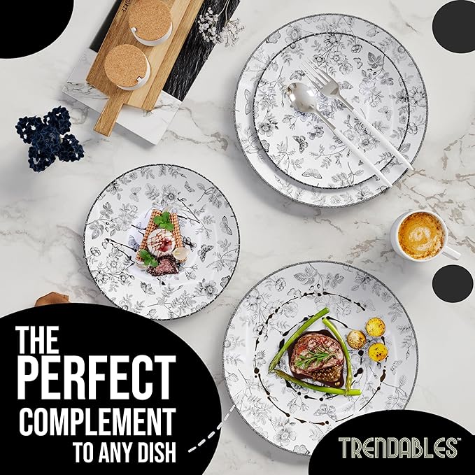 Trendables Plastic Plates For Party Supplies, Floral Disposable Plates For Party & Weddings 80 Pcs - 40 x 8 Dessert Plates & 40 x 10 Plastic Dinner Plates, Plate Set Disposable Dinnerware Sets