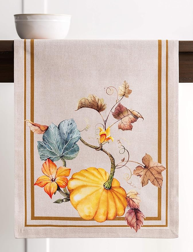 Maison d' Hermine Table Runner 100% Cotton Single Layer Table Runners 60 inches Long for Thanksgiving Christmas Decorations Home Kitchen Dining Party Wedding (Potiron, 14.5" x 60")