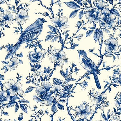 Floral Peel and Stick Vintage Animal Wallpaper Blue Bird Removable Botanical Leaf 17.7" x 118.11" Wall Paper Watercolor Self Adhesive Contact Paper for Classroom Bedroom Laundry Room Bathroom