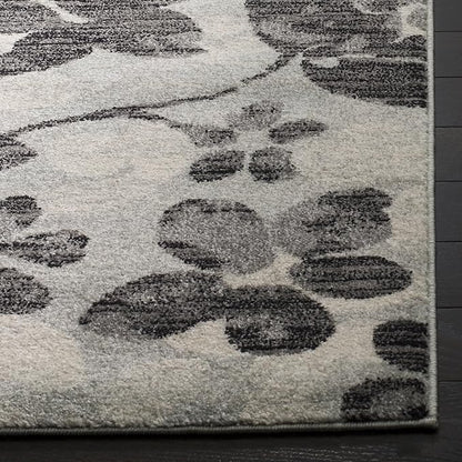 SAFAVIEH Evoke Collection 6'7" x 9' Grey/Black EVK236R Floral Non-Shedding Living Room Bedroom Dining Home Office Area Rug
