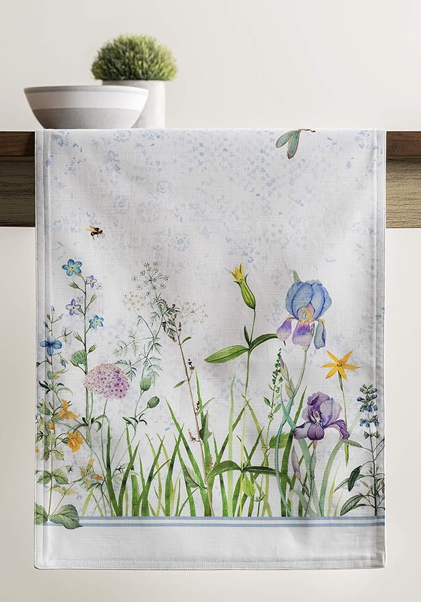 Maison d' Hermine Table Runner 100% Cotton Double Layer Table Runners 72 inches Long Decorative for Home Kitchen Dining Party Wedding Bridal Shower Spring Summer (Fleurs De Mai, 14.50" x 72")