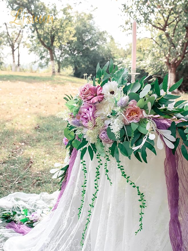 9FT Wedding Arch Flower Garland, Handmade Wedding Table Decorations,Head Table Floral Decor for Noble and Charming Wedding Ceremony