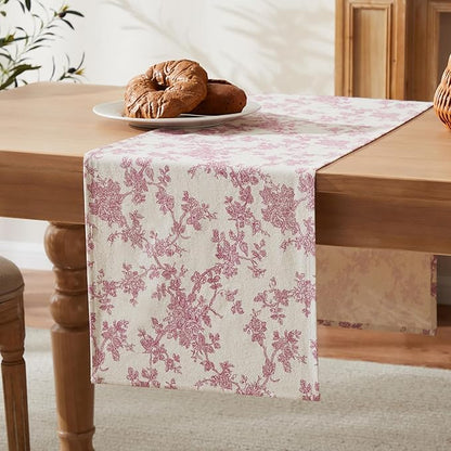 100% Cotton French Pastoral Table Runners, 13x72 Inch Pink Farmhouse Table Runners 72 Inches Long, Vintage Flowers Print Home Decors