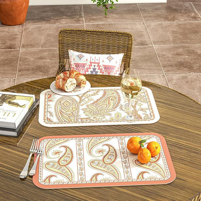 ISAENNE Designer Paisley PVC Placemats Set of 6, Red Classic Pattern Rectangular Placemat, Waterproof and Heat-Resistant Paisley Style,Decoration for Kitchen,Party,Dinning, New Year,12"*17"