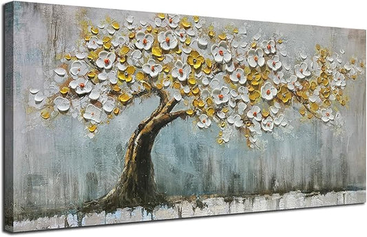 Brushart Gold Tree Wall Art Large Canvas Art Wall Decor for Living Room Picture, Painting Wall Decor Textured for Walls for Bedroom Home Office, 48"x24"