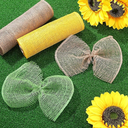 Chuangdi 4 Rolls Spring Summer Poly Burlap Mesh Poly Burlap Deco Ribbon Mesh Roll for Easter DIY Flower Wreath Garland, 10 Inch