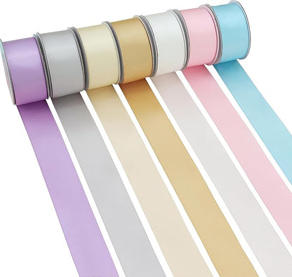 7 Colors Total 35 Yard Satin Ribbon Assortment - 1 Inch Wide 5 Yard/Roll Gentle Light Color Set Double Face Fabric Ribbon - Perfect for Gift Wrapping Crafts Party Wedding Birthday Decoratio