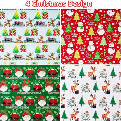Anvure Christmas Wrapping Papers (4 Rolls: 93 sq. ft total) with Santa Claus, Snowman, Elk, Tree, Xmas Pattern Design, 17 Inch*16.4 Feet per Rolls, Blue/White/Red/Green Holiday Gift Wrap for Presents