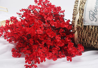 JAKY-Global 10pcs Babys Breath Artificial Flowers with Vase Gypsophila Bouquet Bulk Fake Spring Silk Flowers Real Touch Faux Floral for Home Bedroom Kitchen Garden Wedding Christmas DIY Decor (Red)