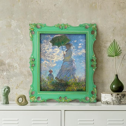 SIMON'S SHOP 8x10 Picture Frame Antique Frame 8x10 Vintage Photo Frames 10 x 8 in Light Green with Gold Trim, Wall and Tabletop Picture Frames