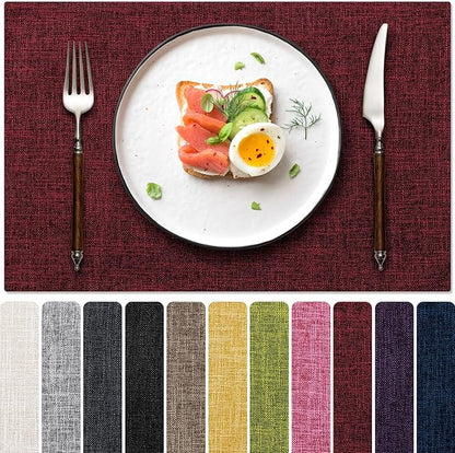 Blue Forest Placemats Set of 6, Dual-Layered Thickened Faux Linen Cloth Place Mats Heat Resistant Machine Washable Wrinkle Free Table Mats Indoor/Outdoor (Red)