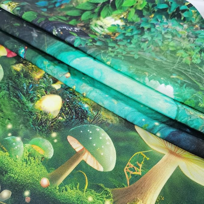 Riyidecor Fairy Backdrop Polyester Fabric Green Fantasy Enchanted Wonderland Woodland Princess Mushroom Dreamland Plant Trees 5W*7H Feet Pretty Photography Background Birthday Photo Studio Shoot