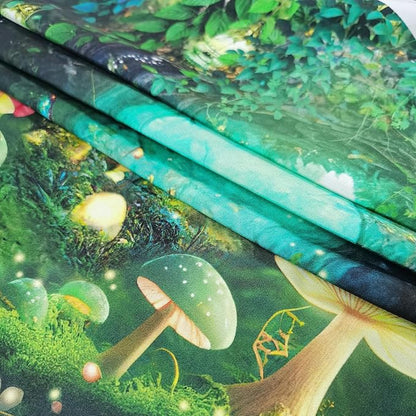 Riyidecor Fairy Backdrop Polyester Fabric Green Fantasy Enchanted Wonderland Woodland Princess Mushroom Dreamland Plant Trees 5W*7H Feet Pretty Photography Background Birthday Photo Studio Shoot