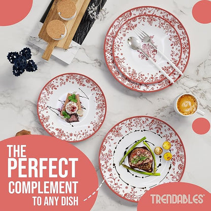 Trendables Plastic Plates For Party Supplies, Floral Disposable Plates For Party & Weddings 200 Pcs - 100 x 8 Dessert Plates & 100 x 10 Plastic Dinner Plates, Plate Set Disposable Dinnerware Sets