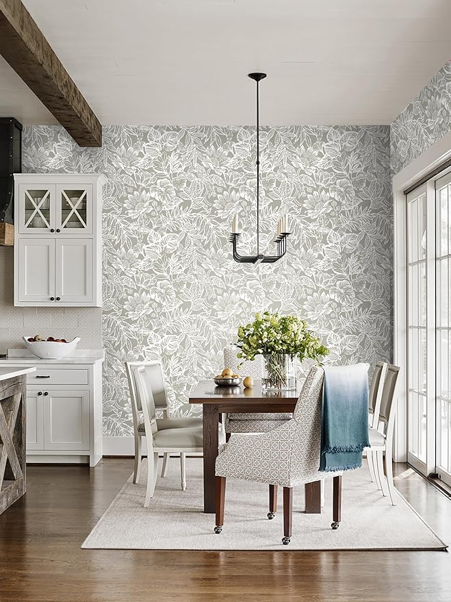 Peel and Stick Wallpaper Vintage Wall Paper Boho Contact Paper Bedroom Bathroom Wallpaper Peel and Stick Grey Brown Tropical Leaf Removable Self-Adhesive Wall Decor 17.3" x 197"