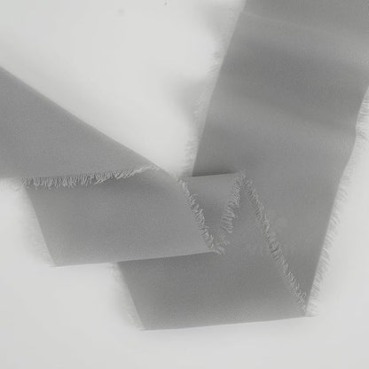 MEEDEE Silver Chiffon Ribbon 3 Inch Frayed Ribbons Gray Chiffon Silk Grey Fringe Ribbon Wide Chiffon Ribbons for Crafts, Flower Bouquet, Wedding Favors Wrapping (2 Rolls 10 Yards)