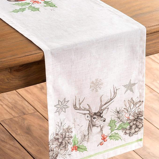 Maison d' Hermine Table Runner 100% Cotton Single Layer Table Runners 108 inches Long for Thanksgiving Christmas Decorations Home Kitchen Dining Party Wedding (Christmas Dew, 14.5" x 108")