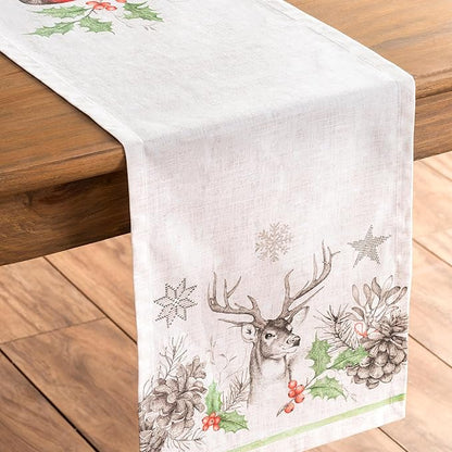 Maison d' Hermine Table Runner 100% Cotton Single Layer Table Runners 72 inches Long for Thanksgiving Christmas Decorations Home Kitchen Dining Party Wedding (Christmas Dew, 14.5" x 72")