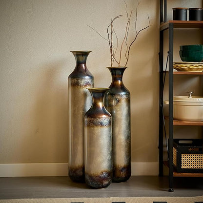 Floor Vases, Tall Home Decor Metal Vase Set of 3 Large Glazed Decorative Vases for Wedding Decor, Elegant Modern Flower Holder for Living Room, Entryway, Hallway, Dining Room
