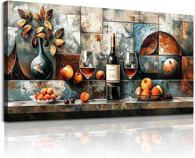 hyidecorart Wine Glass Fruit Modern Painting Wall Art For Kitchen Wall Decor For Living Room Dining Room Decorations Liquor Still Life Canvas Prints Artwork Bar Pub Posters Home Decor Ready to Hang