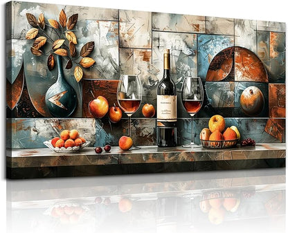 hyidecorart Large Wall Art For Kitchen Wall Decor For Living Room Dining Room Decorations Liquor Still Life Wine Glass Fruit Canvas Prints Painting Bar Pub Posters Modern Stretched Artwork Home Decor