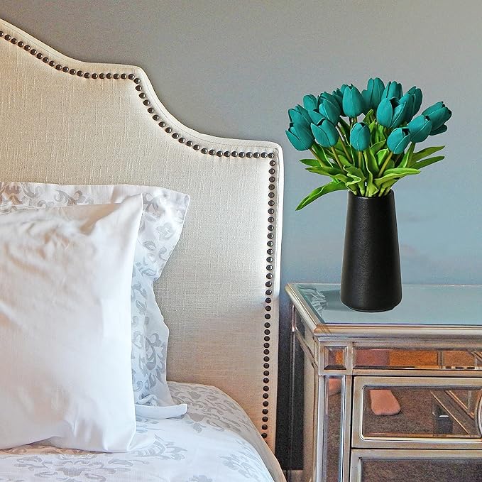 Mandy's Artificial Tulips 20 Stems Teal PU Faux Flowers for Thanksgiving and Christmas Decorations Wedding Home Decor 13.5 Inch