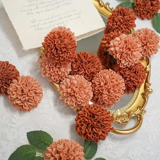 Artificial Flowers, 50pcs Artificial Rose for DIY Wedding Bouquets Centerpieces Arrangements, Terracotta Dahlia Flowers with Stems for Bridal Shower Party Home Decorations