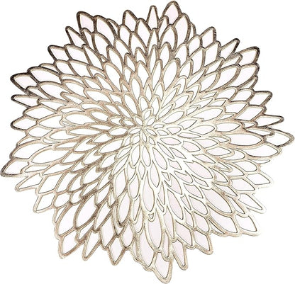 Snowkingdom Set of 12 Gold Metallic Placemats Laminated Vinyl Round Leaf Dinning Table Place Mats Bulk Decorative Halloween Thanksgiving Christmas Party Wedding Holiday Festival